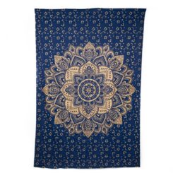 Authentiek wandkleed Mandala blauw/goud (215 x 135 cm)