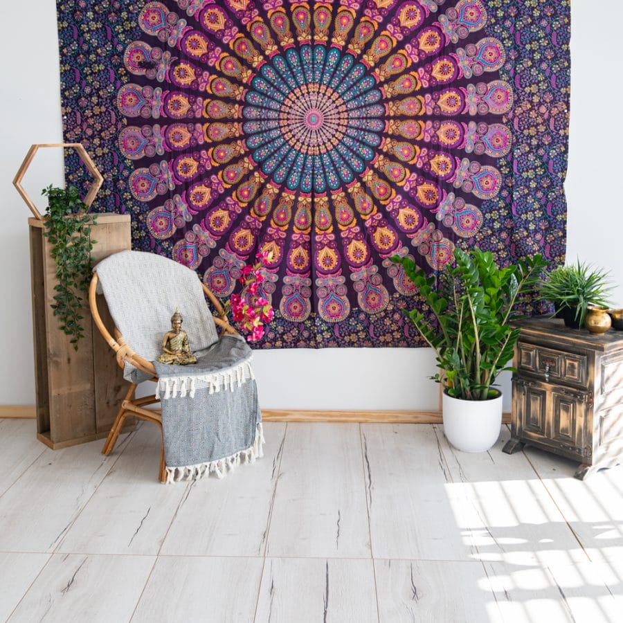 Authentiek wandkleed Mandala paars (240 x 210 cm) - Afbeelding 3
