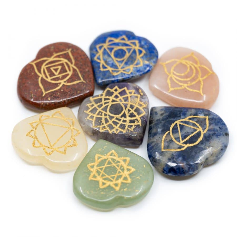 Chakra edelstenen harten set in houten doosje - Afbeelding 2