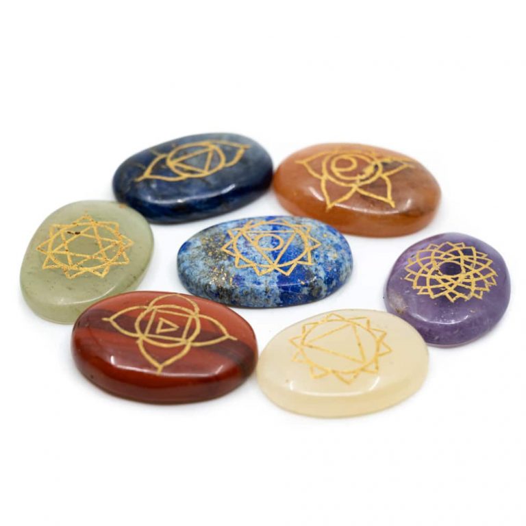 Chakra edelstenen set in houten doosje flower of life - Afbeelding 6