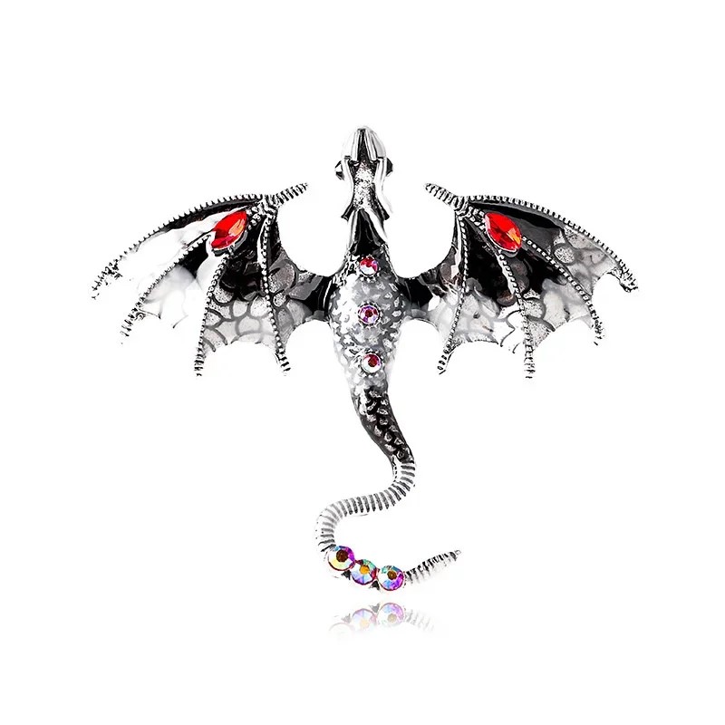 draak speld / broche zwart/wit