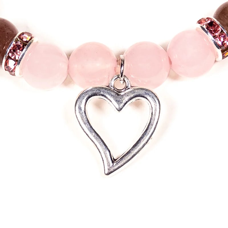 Armband rozenkwarts/aardbeien kwarts met hartje - Afbeelding 2