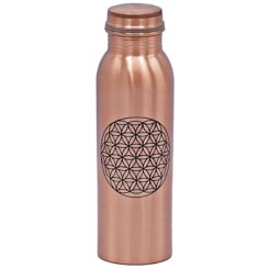 Koperen drinkfles bloem des levens geprint