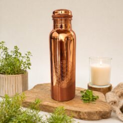 Koperen gepolijste waterfles Flower of Life - 1 liter - in luxe geschenkverpakking