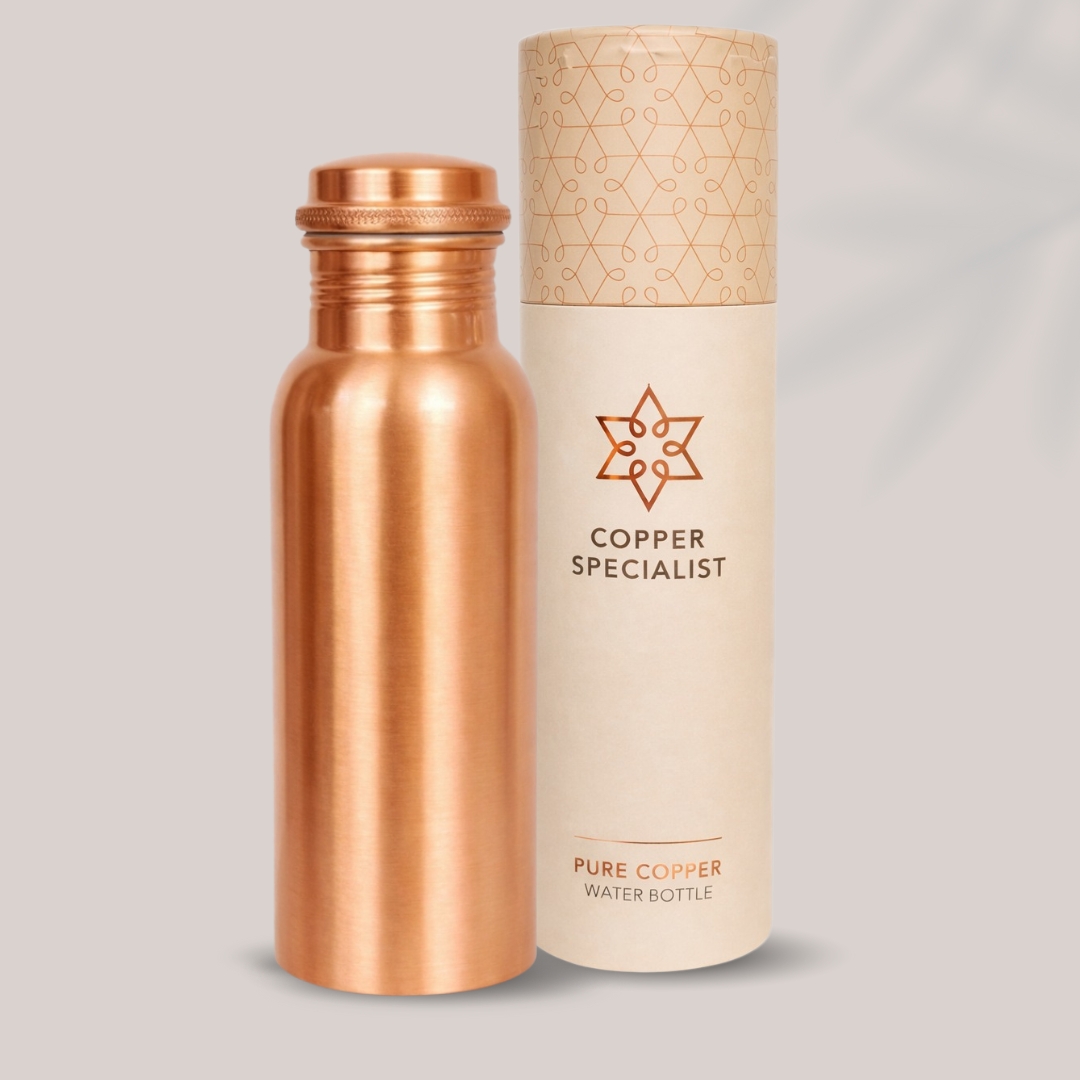 Koperen waterfles glad plain mat - 750 ml - in luxe geschenkverpakking - Afbeelding 3