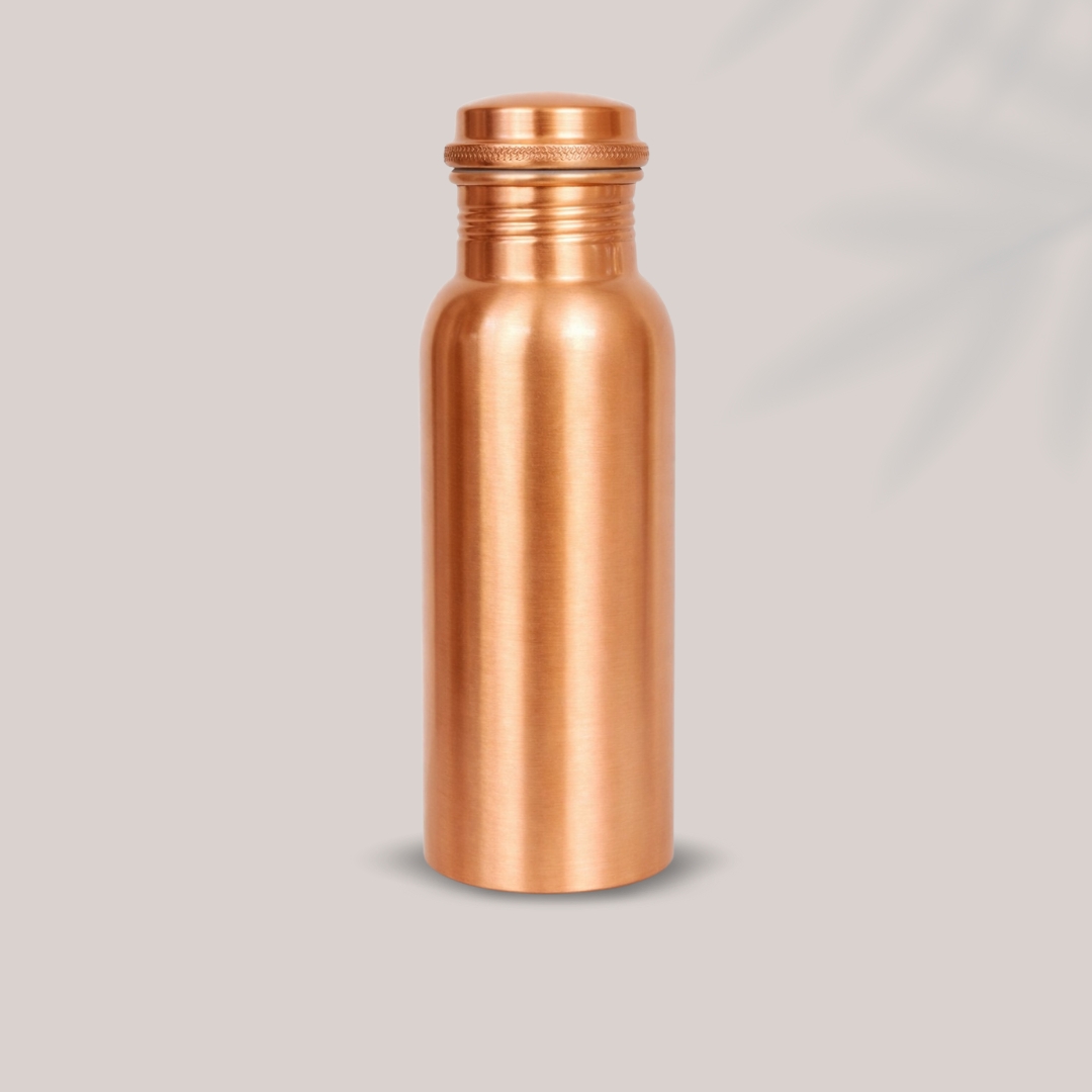 Koperen waterfles glad plain mat - 750 ml - in luxe geschenkverpakking - Afbeelding 2