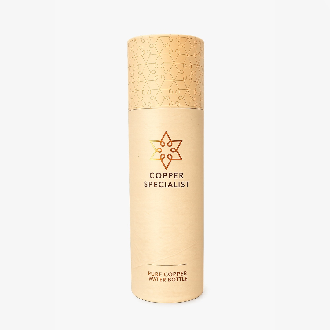 Koperen waterfles dot gehamerde rand - 950 ml - in luxe geschenkverpakking - Afbeelding 3